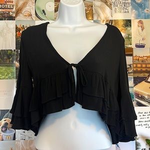 Black ruffle sleeve top